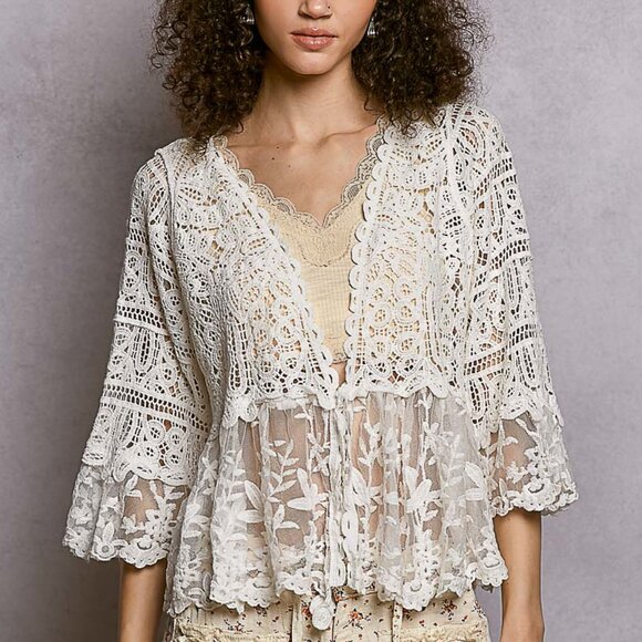 OSFM- POL Crochet Lace Cardigan Top - Picture 1 of 2
